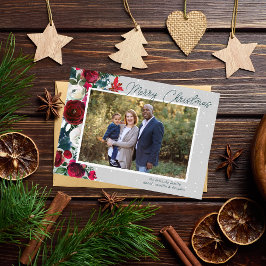 Julkort med familjefoto och blommor