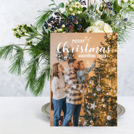 Julkort med familjefoto och julgran