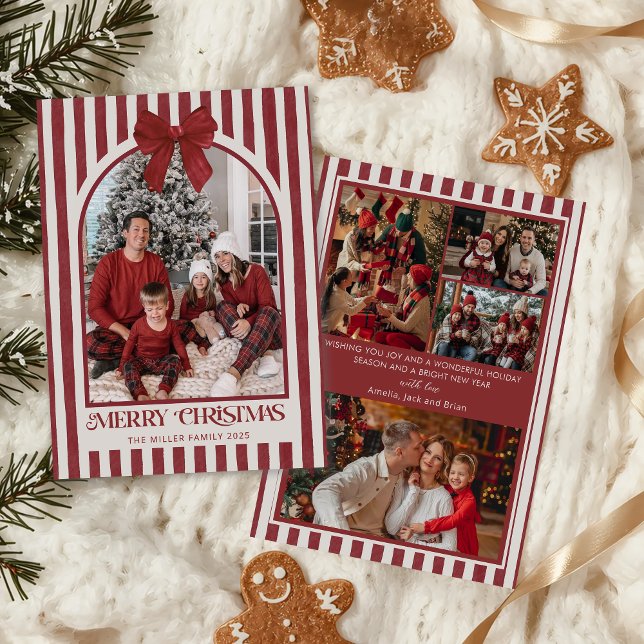 Julkort med familjefoto och röd slinga (Skapare uppladdad)