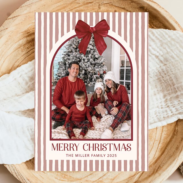 Julkort med familjefoto och rosett rand (Skapare uppladdad)
