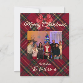 Julkort med familjefoto och rutmönster