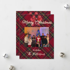 Julkort med familjefoto och rutmönster