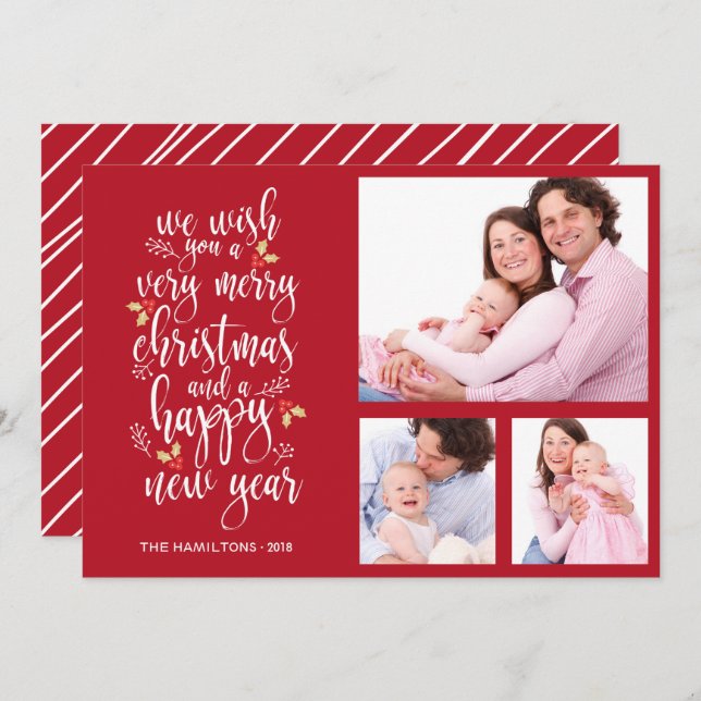 Julkort med fotokollage 3 bilder inbjudningar (Fram/baksida)