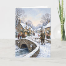 Julkort med gås i viktoriansk by