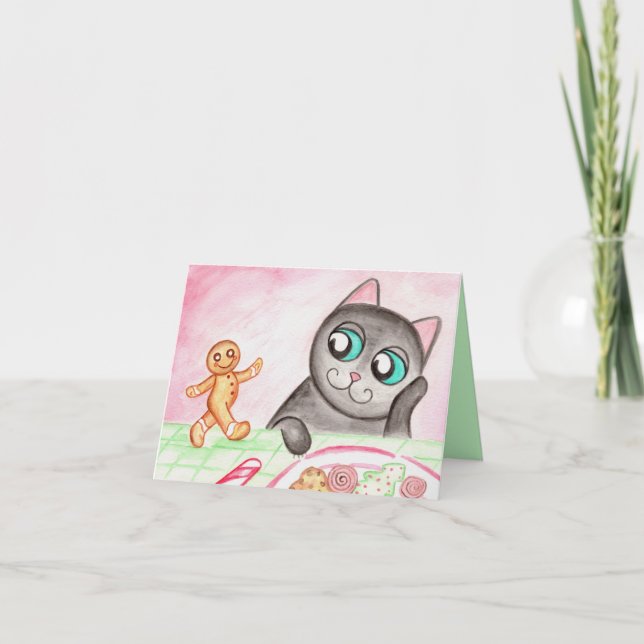 Julkort med gingerbread katt helgkort (Framsida)