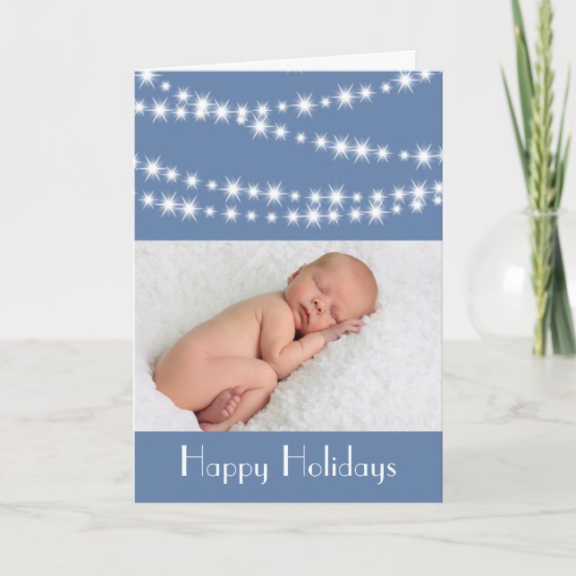 Julkort med glitterljus foto i blåton helgkort (Framsida)