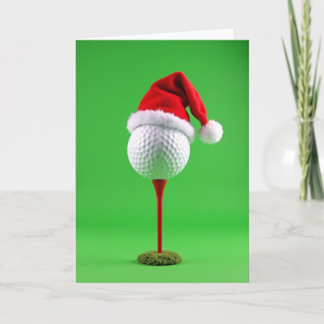Julkort med golfboll i Santa-hatt Kort (Framsida)