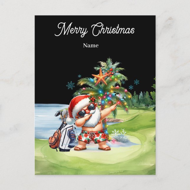 Julkort med golfmotiv med Tomte från Hawaii  Vykort (Framsida)