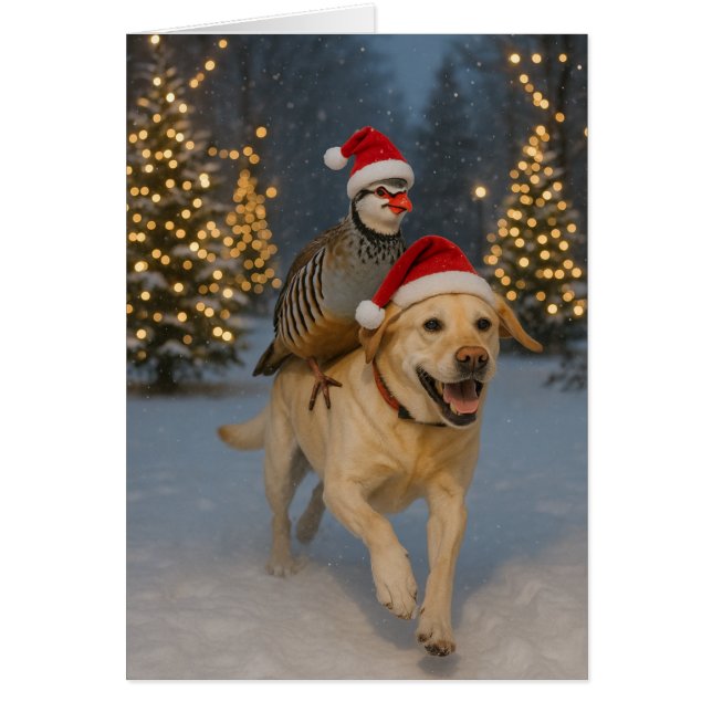 Julkort med gul Labrador och rapphöna Hälsningskort (Framsidan)