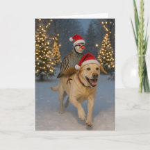 Julkort med gul Labrador och rapphöna