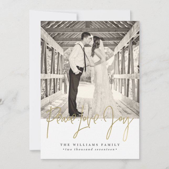 Julkort med guld, fred, kärlek och glädje (Framsida)