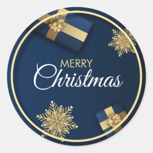 Julkort med gyllene snöflingor, God Jul Runt Klistermärke