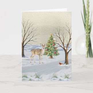 Julkort med hjort och julgran helgkort