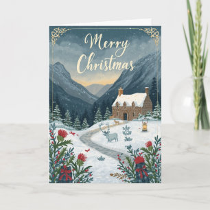 Julkort med hjortar på snöig berg kort