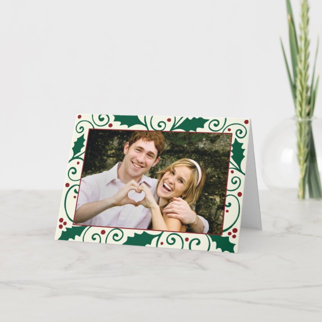Julkort med Holly Holiday Foto Helgkort (Framsida)