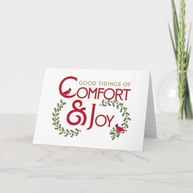 Julkort med julviset Comfort and Joy och monogram Helgkort (Framsida)