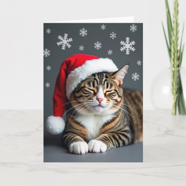 Julkort med katt i keps kort (Framsida)