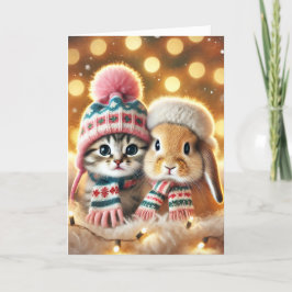 Julkort med katt och bunt helgkort