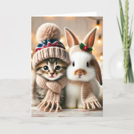 Julkort med katt och bunt helgkort