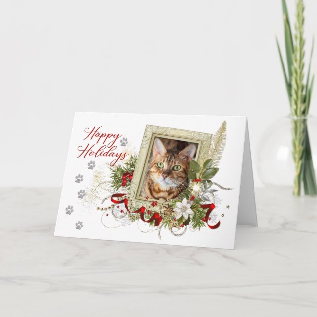 Julkort med katt och tassavtrycksdesign kort (Framsida)