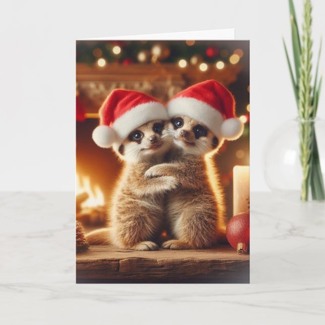Julkort med knuffande surikater helgkort (Framsida)