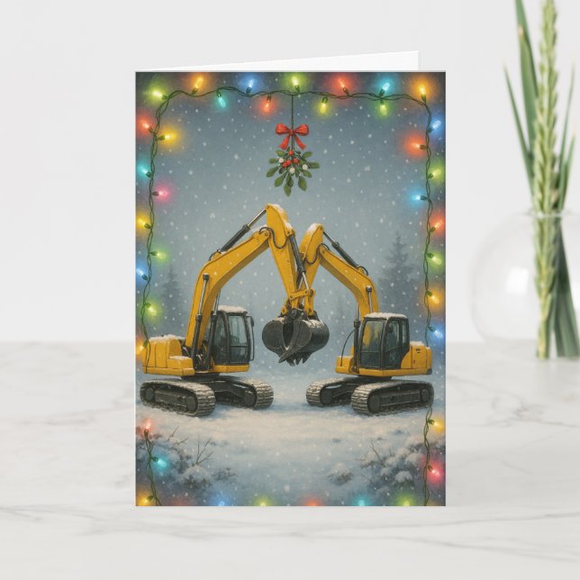 Julkort med kyssande grävmaskiner kort (Framsida)