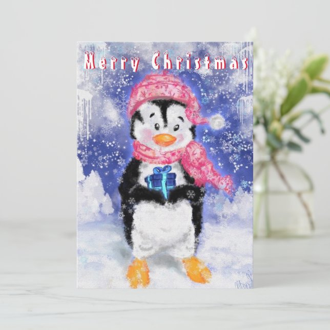 Julkort med Lycklig Penguin - Roligt (Stående Fram)