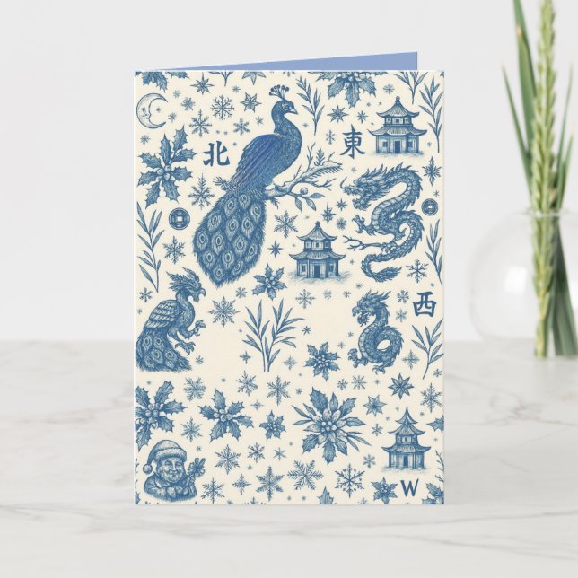 Julkort med Mahjong Toile & charm Kort (Framsida)