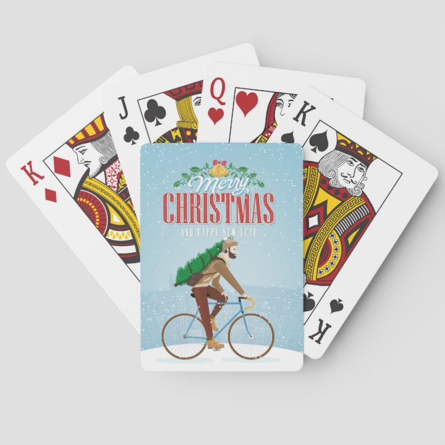 Julkort med man på cykel spelkort (Baksidan)