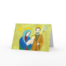 Julkort med Maria, Josef och Jesusbarnet.