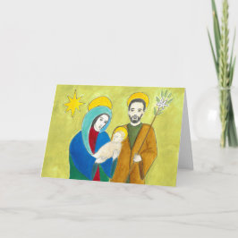 Julkort med Maria, Josef och Jesusbarnet. Helgkort