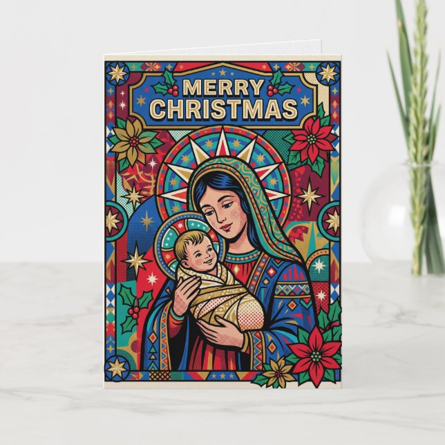 Julkort med Maria och Jesus födelse scen Kort (Framsida)