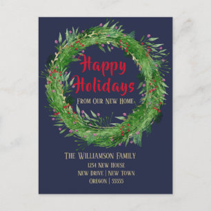 Julkort med marinblå ny hem och glad jul vykort