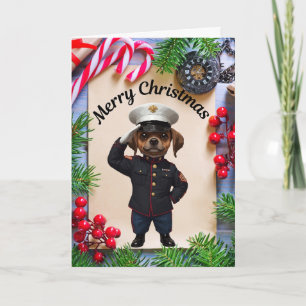 Julkort med marinens hund i militär uniform helgkort