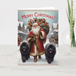 Julkort med Newfs och gammaldags St Nick Helgkort