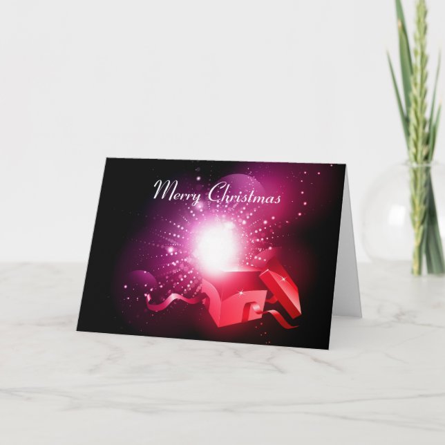 Julkort med öppen presentlåda helgkort (Framsida)