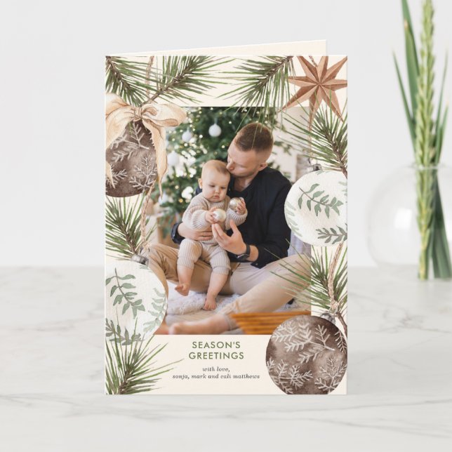 Julkort med ornament och foto helgkort (Framsida)