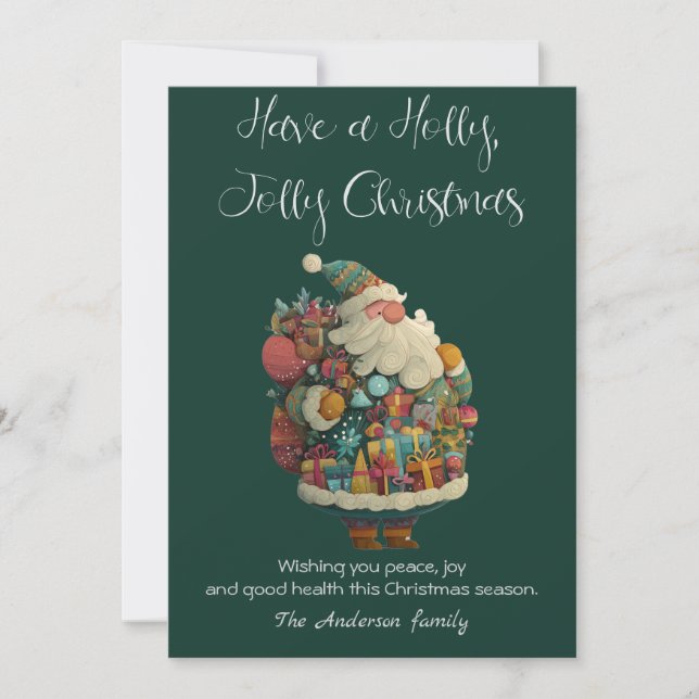 Julkort med platt design föreställande Tomte (Framsida)