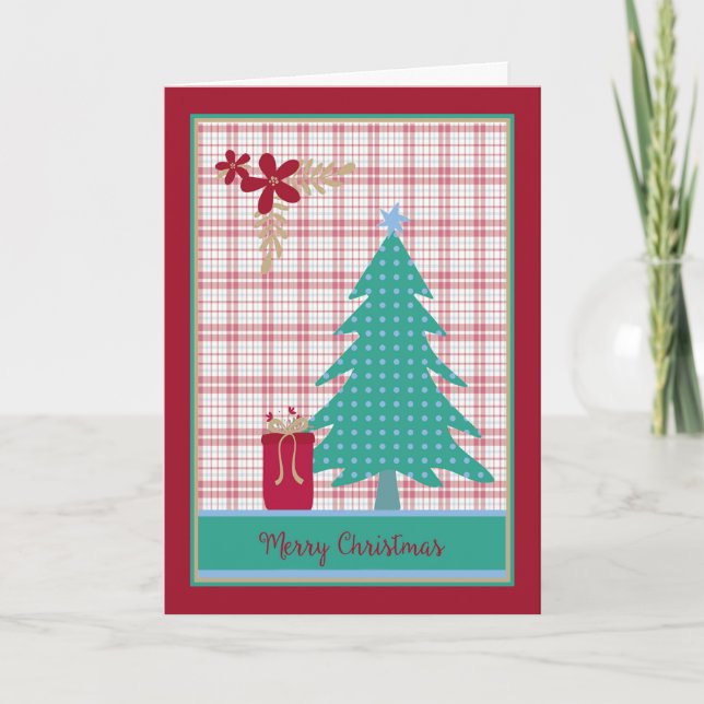 Julkort med Polka Dot Träd och närvarande Helgkort (Framsida)