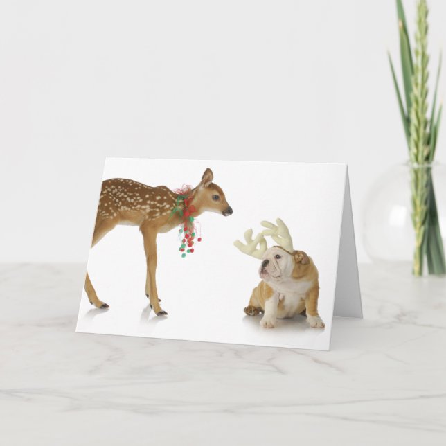 JULKORT MED RÄVHJORT OCH TJURHUND KORT (Framsida)