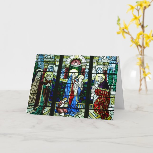 Julkort med religiös Wesołych Świąt  text Kort (Gul blomma)