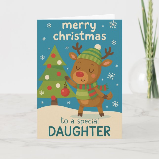 Julkort med ren för dotter kort (Framsida)