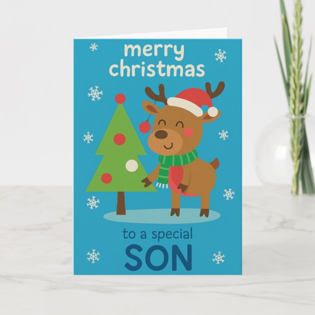 Julkort med ren till son kort (Framsida)