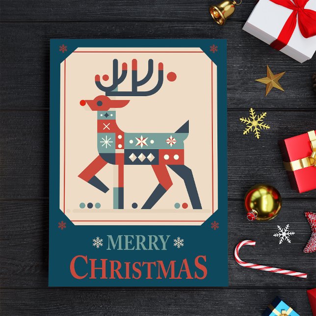 Julkort med Renillustration Design Poster (Christmas Card with Reindeer Illustration Design. Poster)