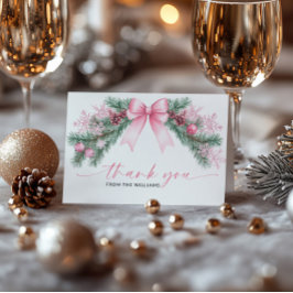 Julkort med rosa band för tack, vikta tack kort