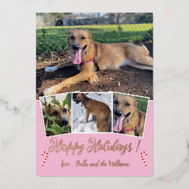 Julkort med roséguld folie hund fotokollage