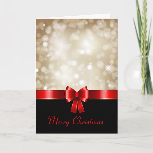 Julkort med rött band helgkort (Framsida)