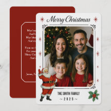 Julkort med Santa & Familj Foto Platt Design