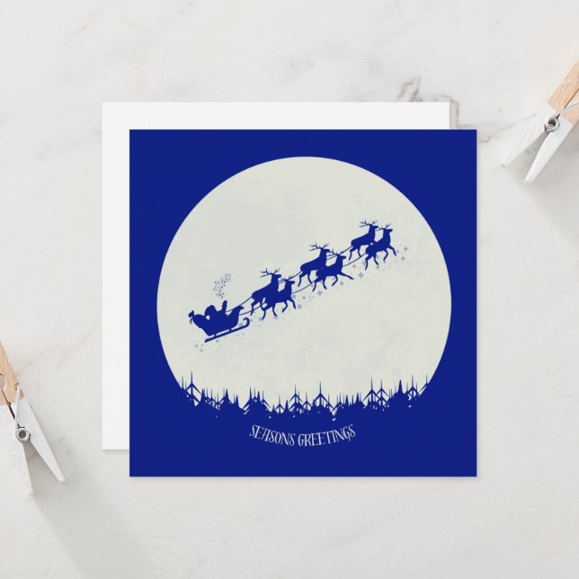 Julkort med Santa & hans renar i platt design Kort (Fram/Back In Situ)
