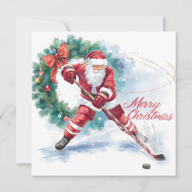 Julkort med Santa och hockey  (Framsida)